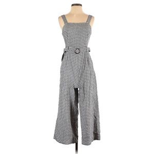 Checked Wide-Leg Jumpsuit with Belt - Black & White